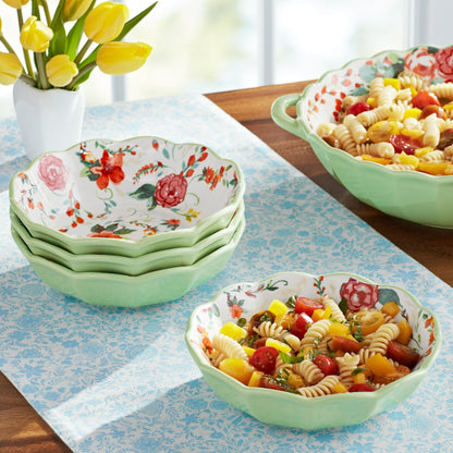 The Pioneer Woman Painted Meadow Green 4-Piece Ceramic Pasta Bowl Set