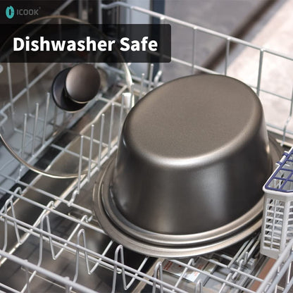 6.5 Quart Slow Cooker, Aluminium Sear/Sauté Stew Pot Stovetop Safe, Dishwasher Safe, Glass Lid, Adjustable Temp, Food Warmer (Blue)