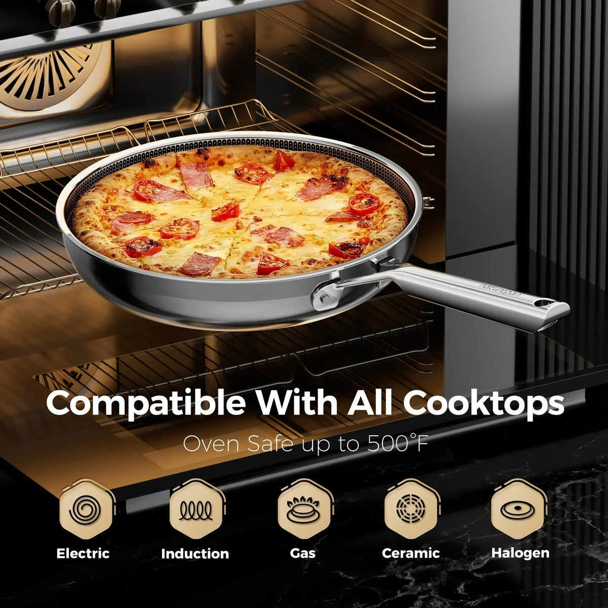 naturepan 3-Ply Hybrid Diamond-Titanium Ceramic Nonstick Frying Pan Set, 3-Piece (8,9.5” & 11”), Stainless Steel Pan, Dishwasher Safe & Oven Safe