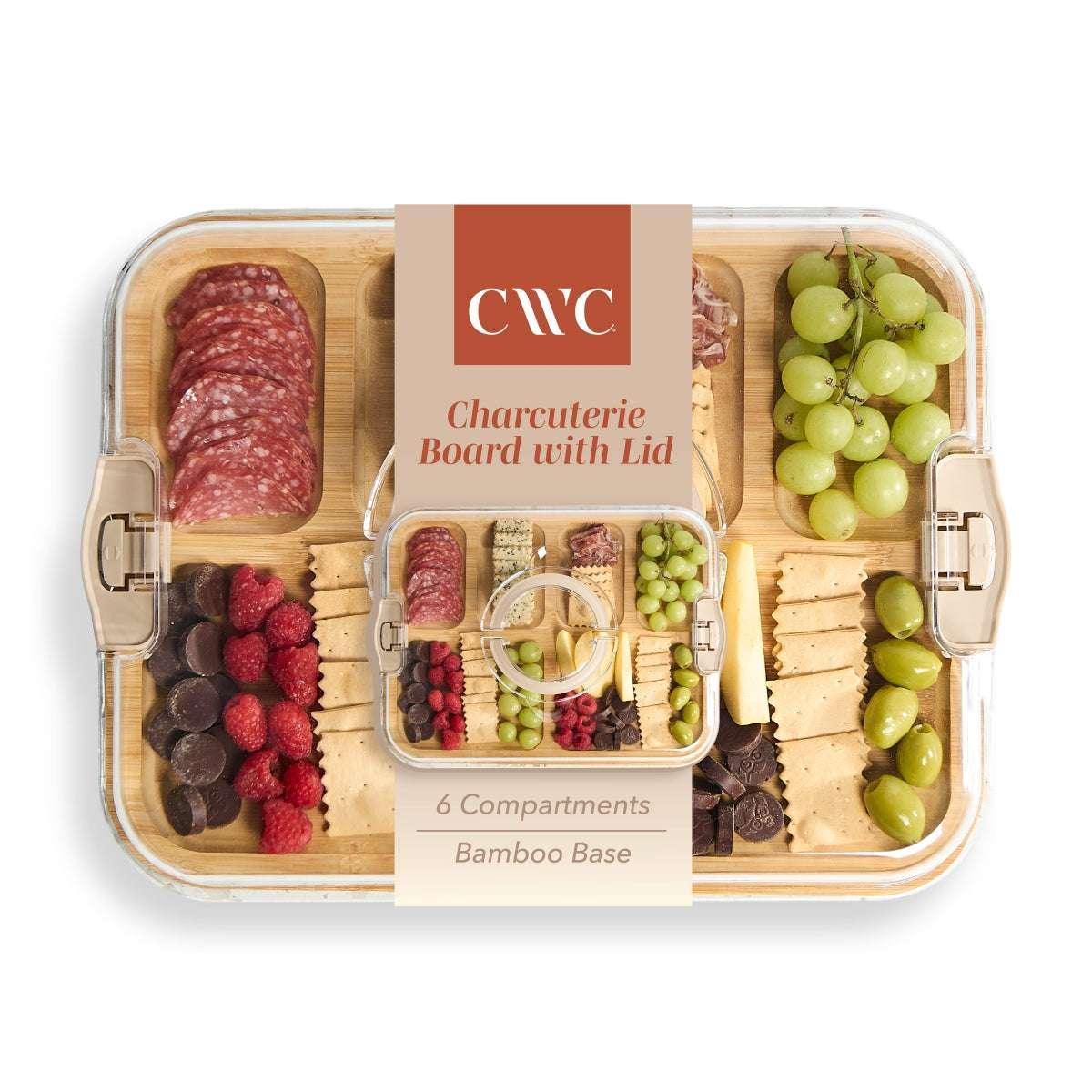 Cook With Color Rectangular Bamboo Cutting Board with Locking Lid, Dual-Function Charcuterie & Serving Board
