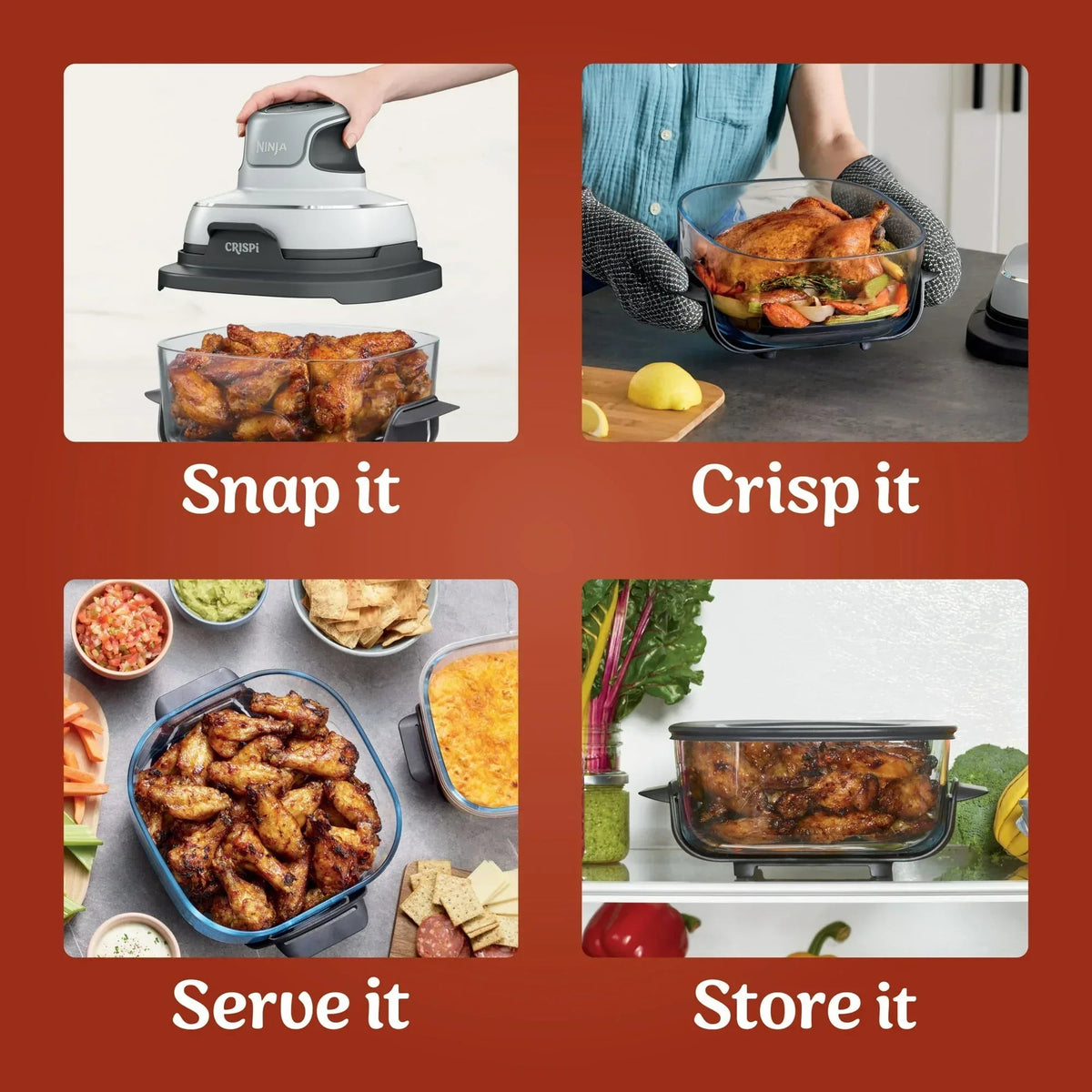 Ninja Crispi 3-in-1 Glass Air Fryer, 4-Qt Glass Container with Lid, 3 Functions, Air Fry, Recrisp, Portable, Dishwasher Safe, FN090 White