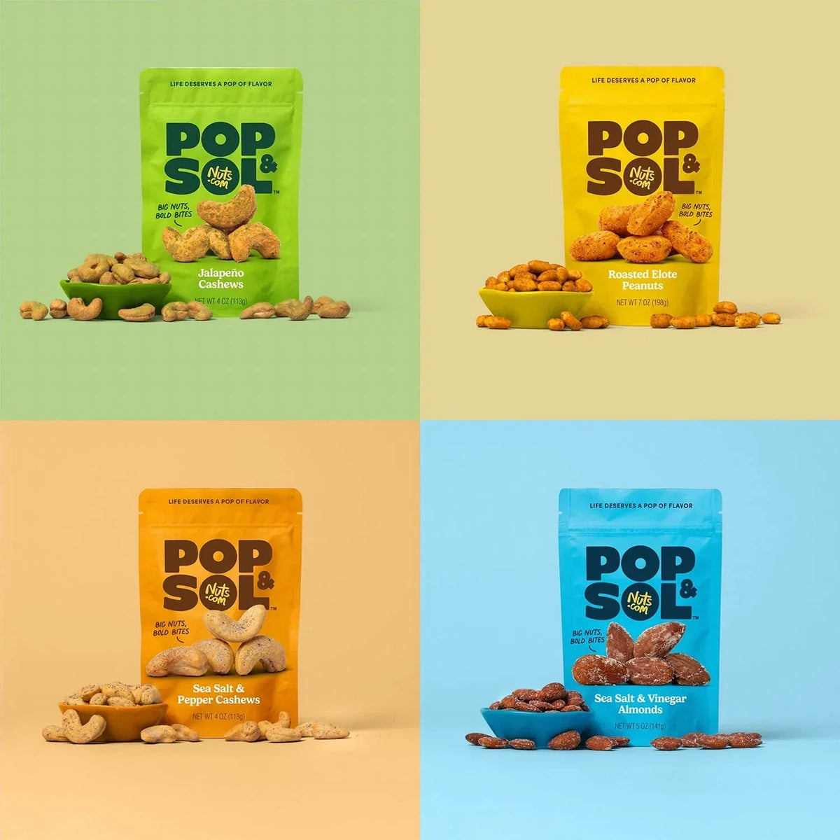 Pop & Sol by Nuts.com, Jalapeño Cashews, 4 oz Bag