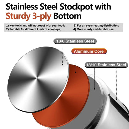 Coliware 12QT Stainless Steel Stock Pot with Glass Lid, 18/10 Food-Grade Material, 3-Ply Bottom, Induction Compatible, Dishwasher Safe