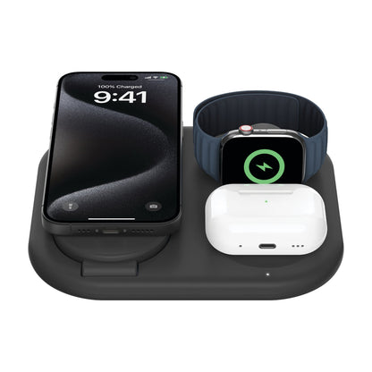 Belkin 3-in-1 MagSafe-Compatible Charger 15W, Foldable Qi2-Certified Wireless Charging Station - Black