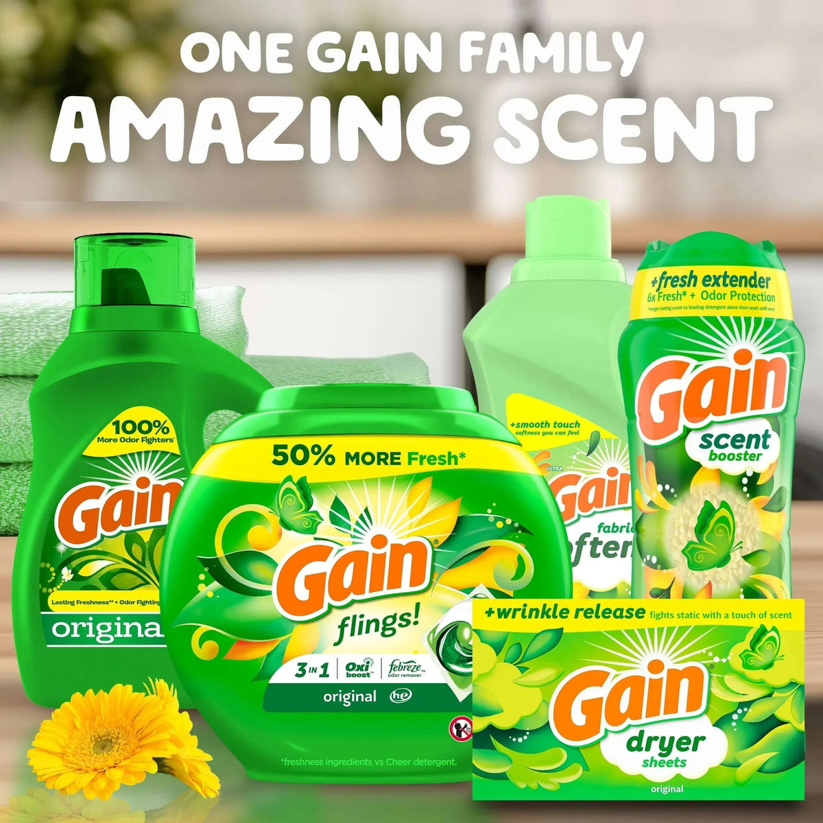 Gain Laundry Detergent Liquid with Odor Fighters, Original Scent, 46 fl oz, 32 Loads