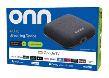 onn 4K Pro Streaming Device, Google TV with Gemini* - Ultra-fast Streaming, Stunning 4K UHD, 32GB Storage, 3GB RAM, Dolby Vision & Atmos, Find My Remote with Backlight, Ethernet Port