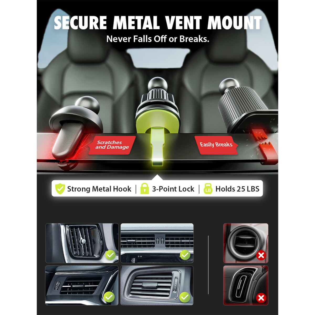 Bracketron TripGrip Flex Car Vent Phone Mount, Adjustable Cell Phone Mount Fits Most Phones