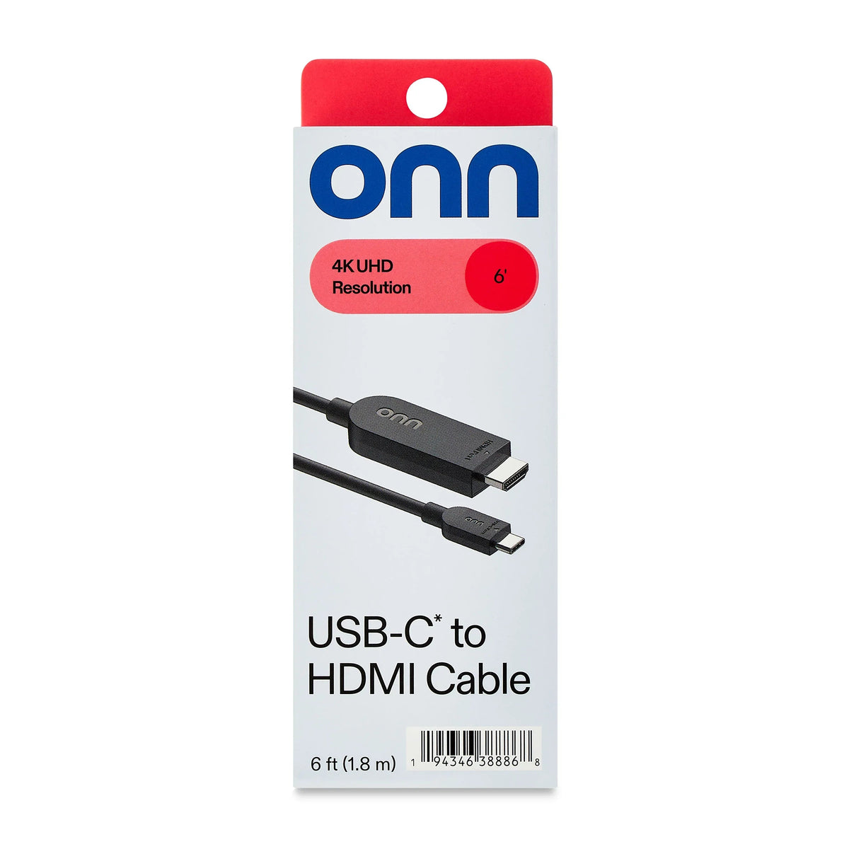 onn. USB-C to HDMI Cable (6 Feet / 1.8m), 4K Video & Audio Output for Laptop, Tablet, Phone to TV, Monitor, Projector