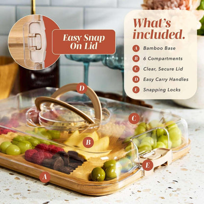 Cook With Color Rectangular Bamboo Cutting Board with Locking Lid, Dual-Function Charcuterie & Serving Board