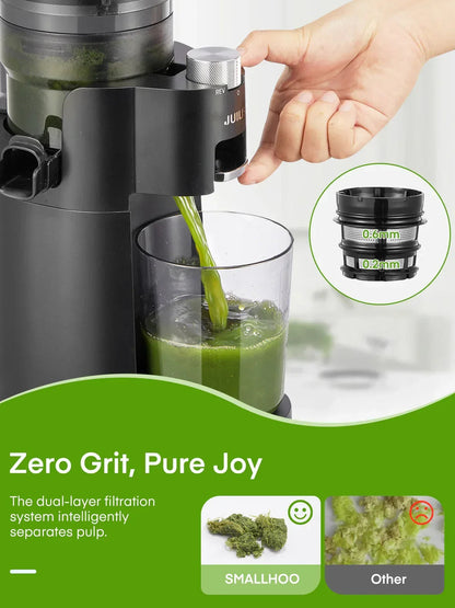 Juicer Machines, 4.13 Inch Cold Press Juicer, Slow Masticating Juicer – for Whole Fruits & Vegetables, Quiet, High Juice Yield, Easy to Clean, BPA Free (Black)