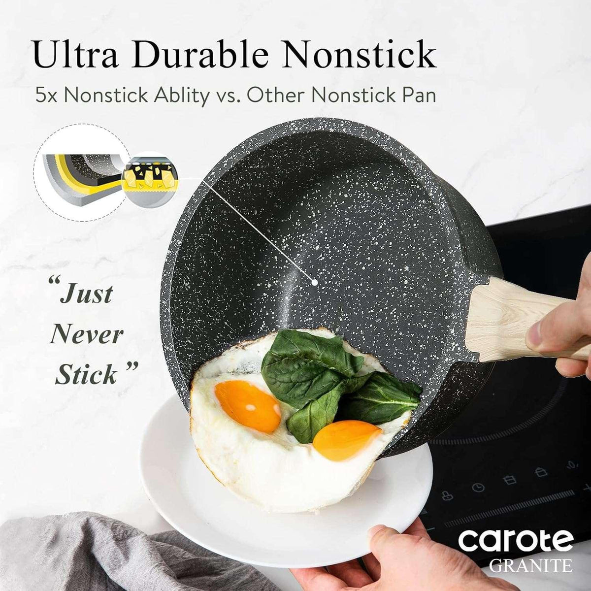 Carote 1.5Qt & 3.0Qt Non-Stick Sauce Pan Set with Lid, Non Stick Sauce Pots Cooking Pot with Pour Spout, Easy to Clean(Class Granite)