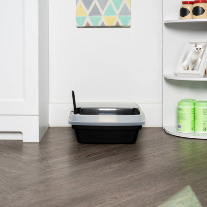 'IRIS Open Top Cat Litter Box with Scoop, Plastic Pan , Black