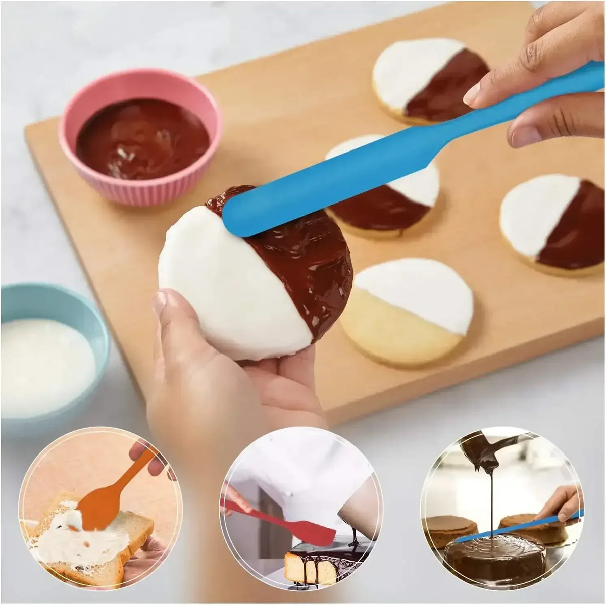Food Grade Silicone Rubber Spatula Set for Baking, AOKIWO 5Pcs Cooking Utensil Set, High Heat Resistant Non Stick Dishwasher BPA-Free