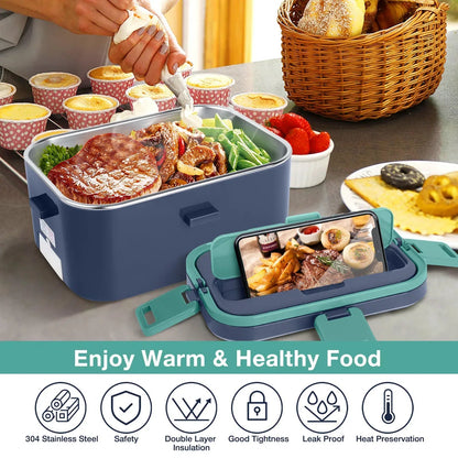 Livhil Electric Lunch Box Food Heater, Portable Food Warmer, Hot Lunch Warmer Heated Lunch Box for Adults, 60W 1.8L 12V-24V 110V Stainless Steel Container Portable Food Heater (Green+Royal Blue)