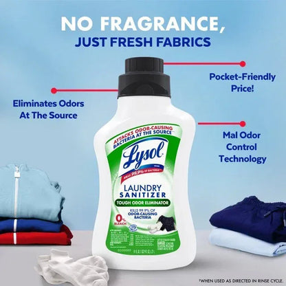 Lysol Tough Odor Eliminator Laundry Sanitizer Additive, 0% Bleach, Eliminates Odor Causing Bacteria, 41oz