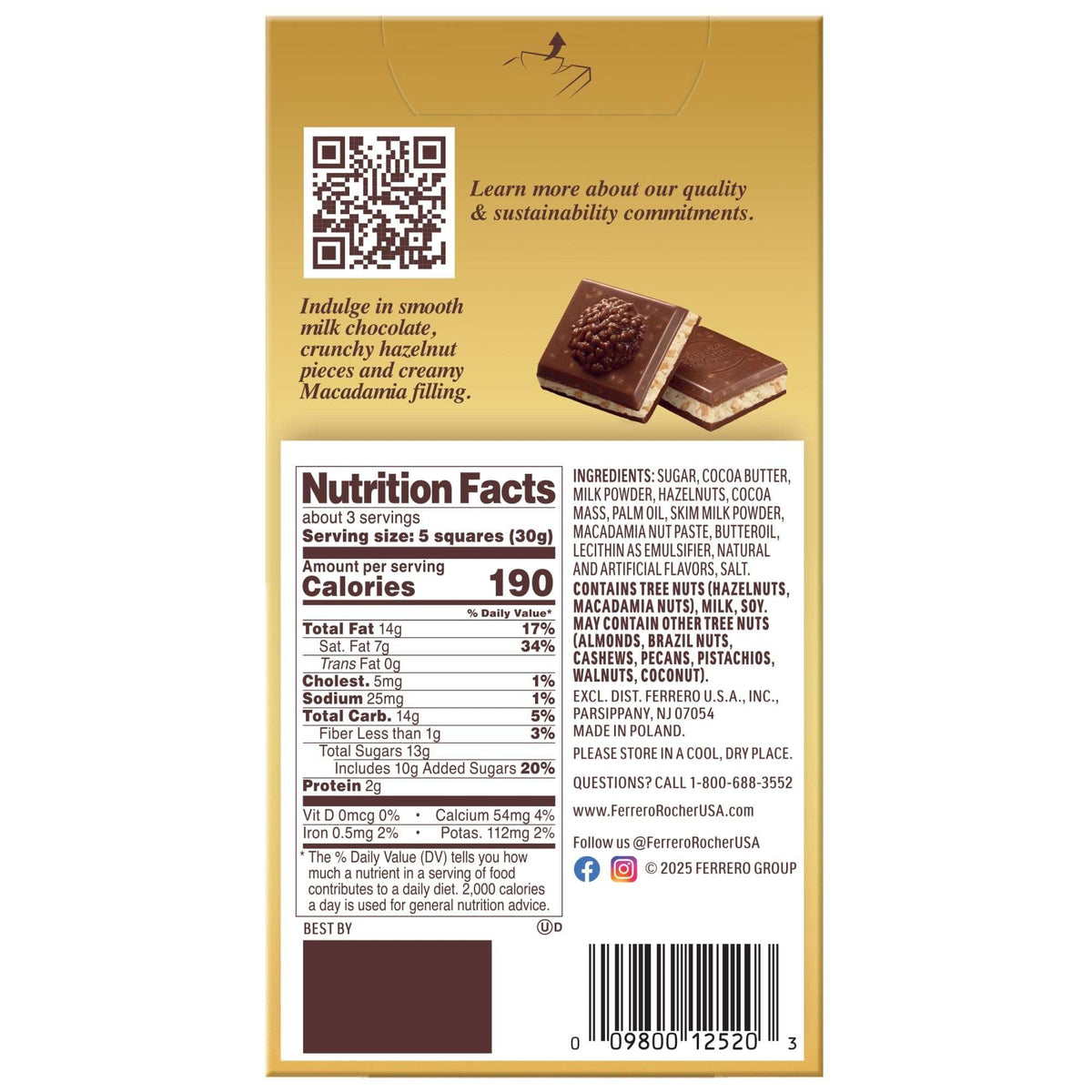 Ferrero Rocher Macadamia Chocolate Bar 3.1 oz