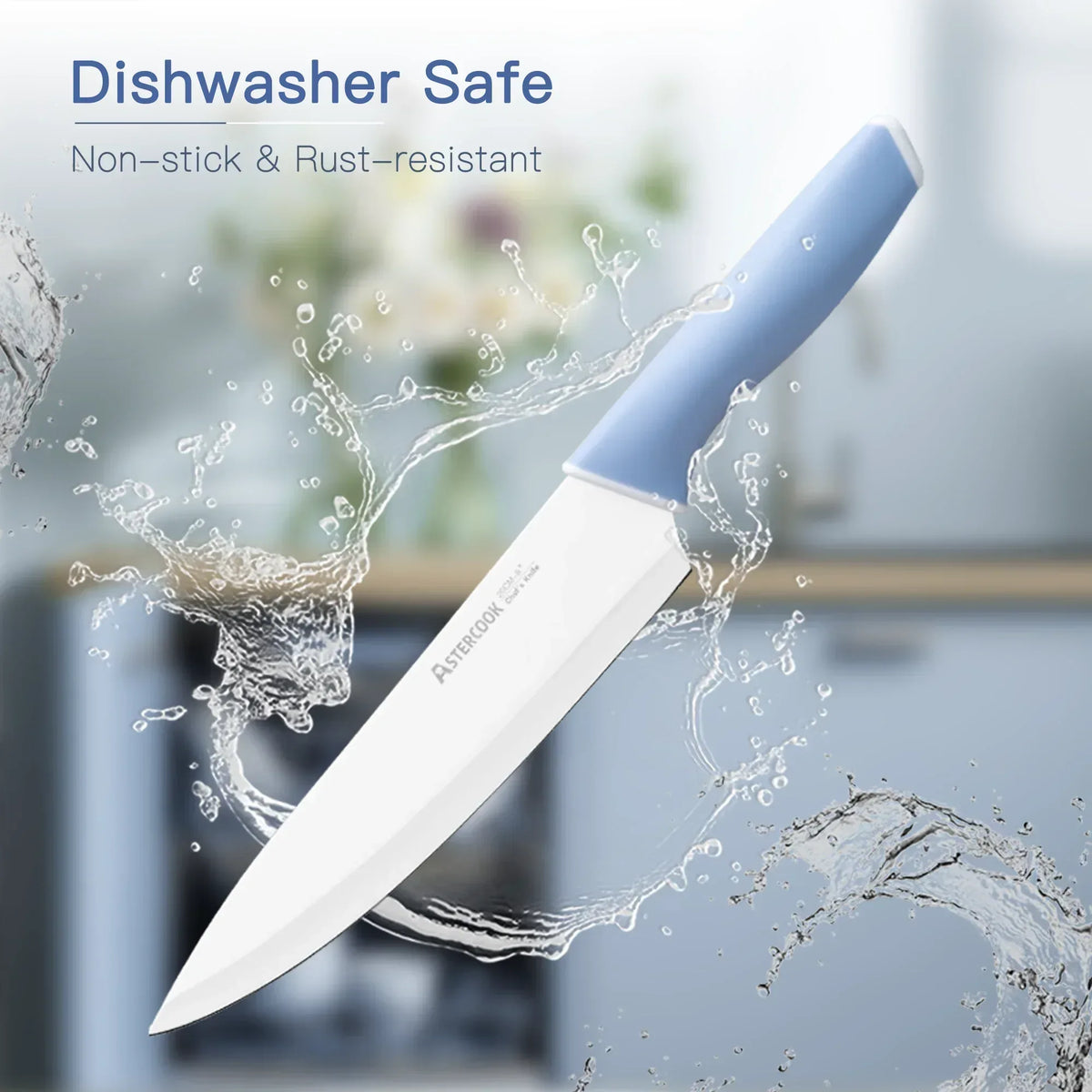 Astercook Knife Set, 14 Pieces Kitchen Knives Set with Healthy Anti-Rust Coating, Stainless Steel Knife Sets with Built-in Sharpener, Sharp & Rust Resistant Dishwasher Safe