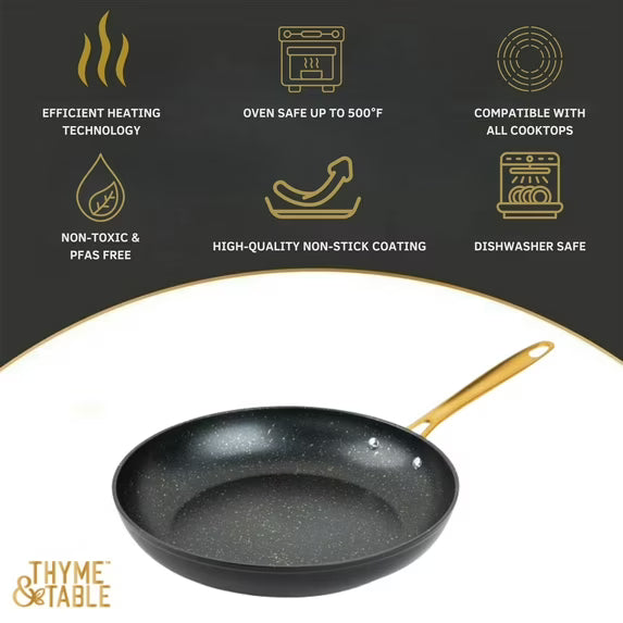 Thyme & Table 12 Inch Fry Pan Non-Stick Black Gold Signature Collection