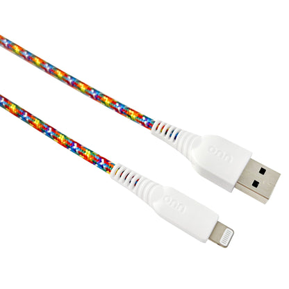 onn 6ft Lighting to USB A Braided Cable, MFI Certified, Rainbow - Compatible with iPhone 14/13/12/11/X/XR/XS/8/7/6/5, iPad, Airpods and more