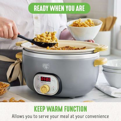 GreenLife 6 Quart Non Stick Family Meal Slow Cooker with Removable Pot, Cream