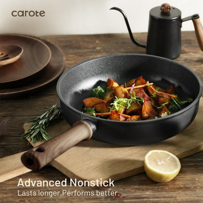 Carote Titanium Nonstick Frying Pan Skillet, 8" Nonstick Fry Pan Without Glass Lid, Induction Compatible, Black