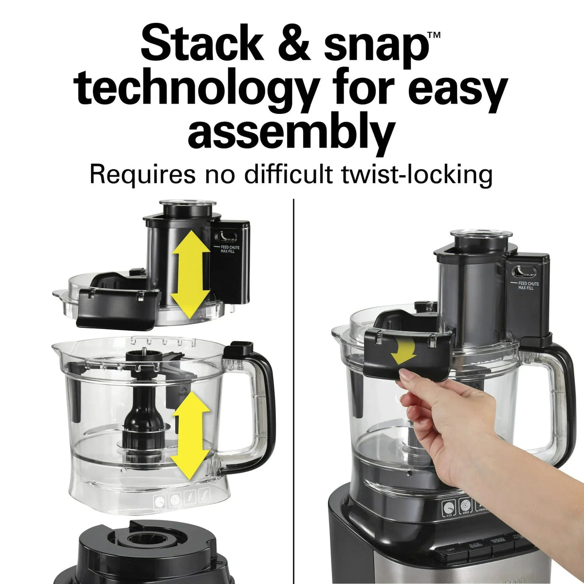 Hamilton Beach 10 Cup Food Processor and Chopper with Stack & Snap Design, Extra Large Chute and Bowl Scraper, Black