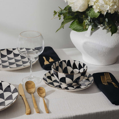 Thyme & Table Emmett 12-Piece Ceramic Dinnerware Set Black and White