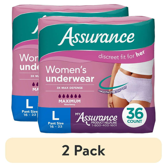 (2 pack) Assurance Women's Incontinence and Postpartum Underwear, L, Maximum Absorbency, 36 Count