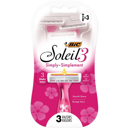 (2 pack) BIC Soleil 3 Simply Women's Disposable Razors, 3 Blades, 3 Count