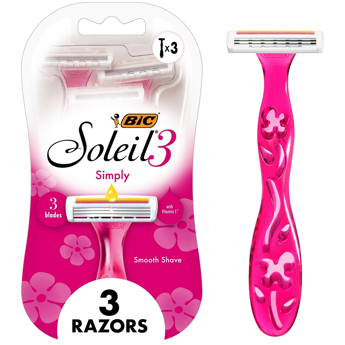 (2 pack) BIC Soleil 3 Simply Women's Disposable Razors, 3 Blades, 3 Count