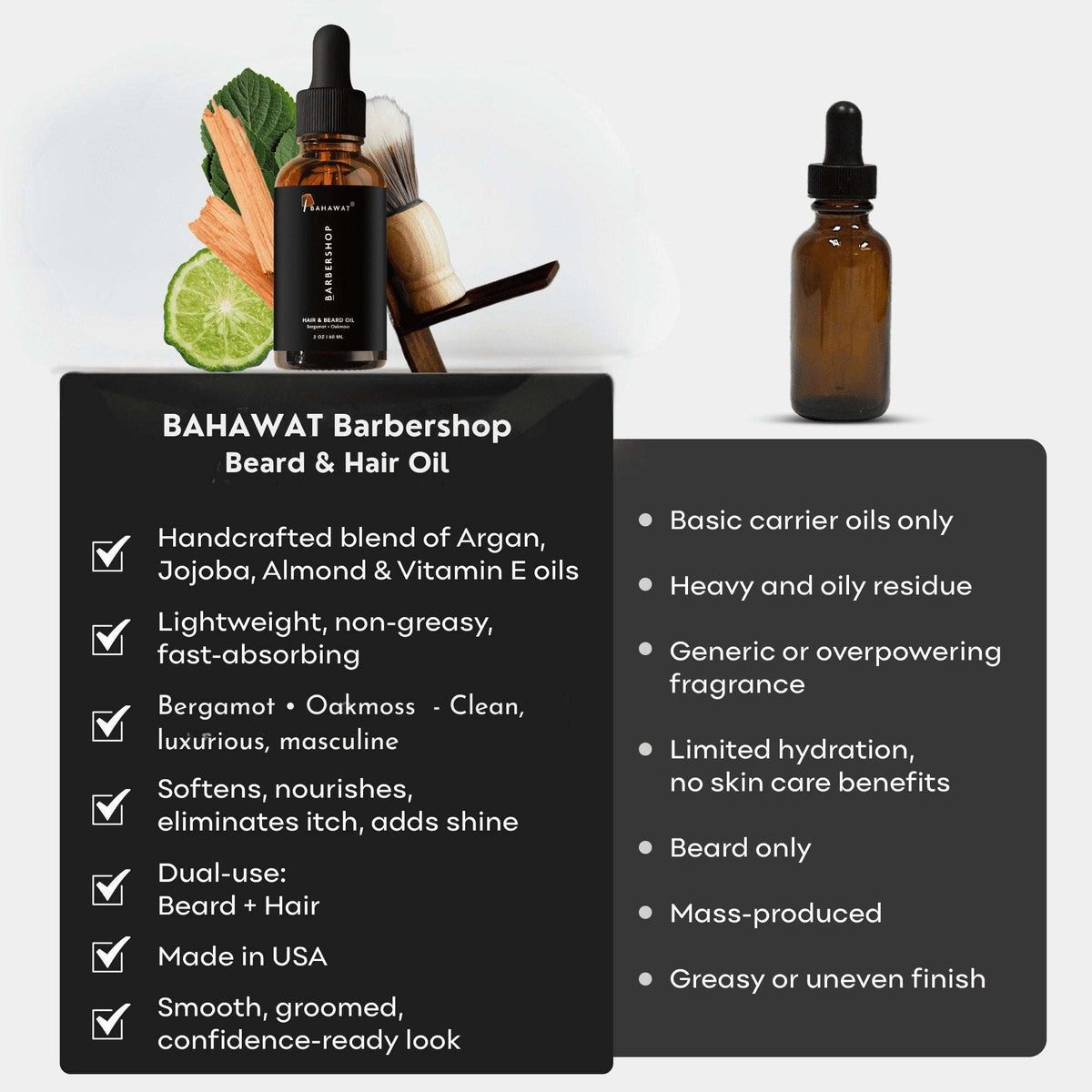 (2 pack) Bahawat Beard & Hair Oil - Natural & Organic Leave-in Conditioner - Barbershop, 2 oz