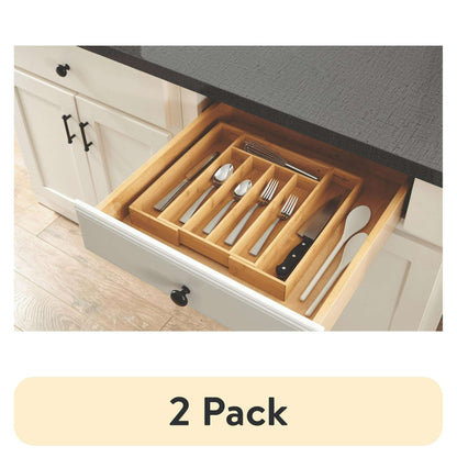 (2 pack) Better Homes & Gardens Natural Bamboo Expandable Silverware Organizer, 13.98 x 10.04-15.35 x 1.97 inches