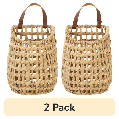 (2 pack) Better Homes & Gardens Water Hyacinth Hanging Basket with Faux Leather Strap