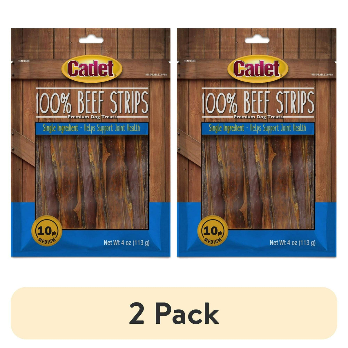 (2 pack) Cadet 100% Real Beef Strips Dog Treats, Single Ingredient Dog Jerky Treats for Small & Large Dogs, 4 Ounce