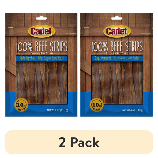 (2 pack) Cadet 100% Real Beef Strips Dog Treats, Single Ingredient Dog Jerky Treats for Small & Large Dogs, 4 Ounce