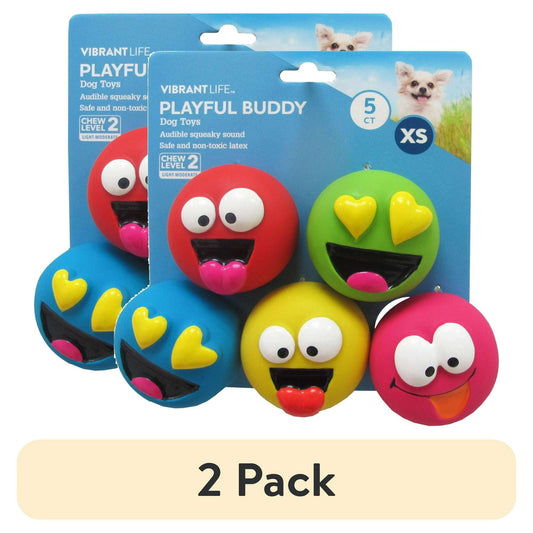 (2 pack) Vibrant Life Playful Buddy Dog Toys, Emoticon, Extra Small, 5 Count