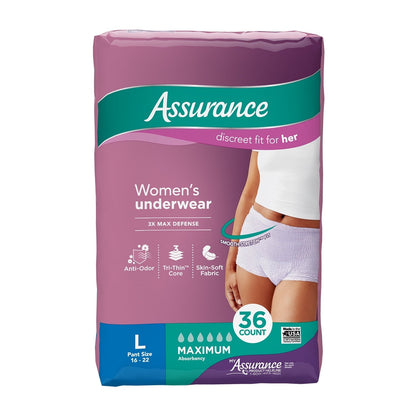 (2 pack) Assurance Women's Incontinence and Postpartum Underwear, L, Maximum Absorbency, 36 Count