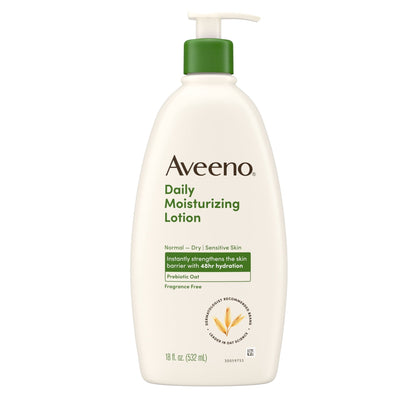 (2 pack) Aveeno Daily Moisturizing Body Lotion and Facial Moisturizer for Face, Body and Dry Skin, 18 fl oz