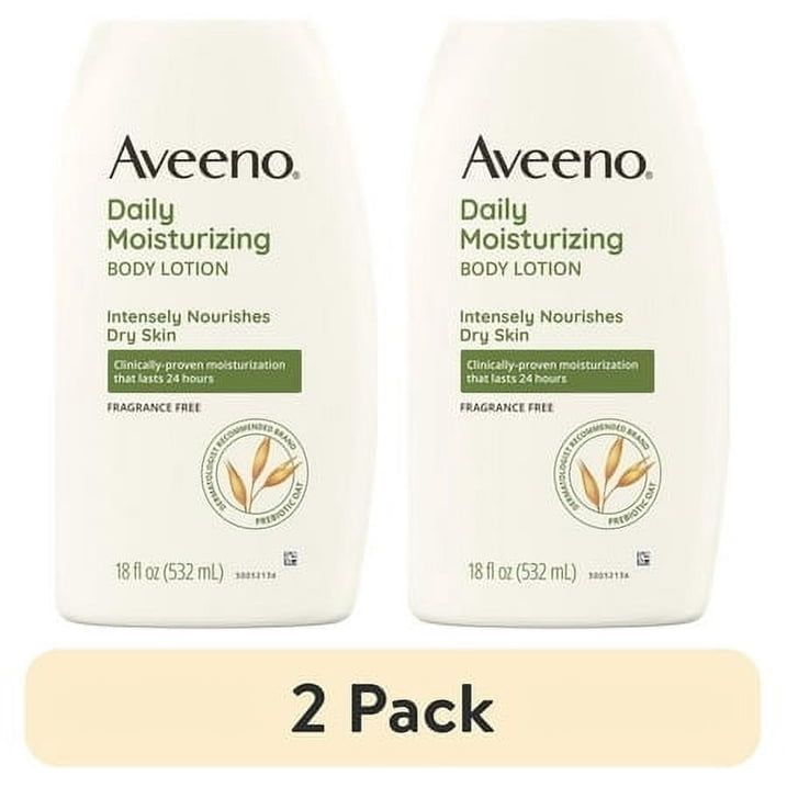 (2 pack) Aveeno Daily Moisturizing Body Lotion and Facial Moisturizer for Face, Body and Dry Skin, 18 fl oz