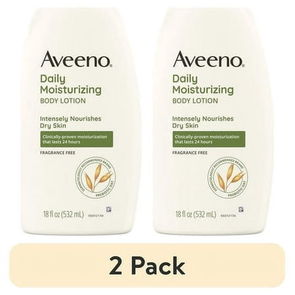 (2 pack) Aveeno Daily Moisturizing Body Lotion and Facial Moisturizer for Face, Body and Dry Skin, 18 fl oz