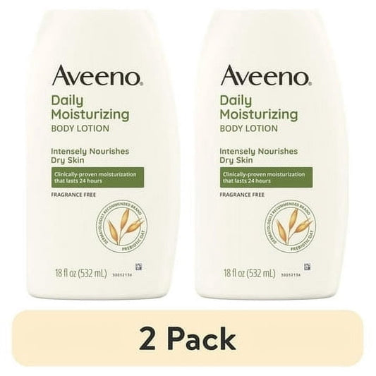 (2 pack) Aveeno Daily Moisturizing Body Lotion and Facial Moisturizer for Face, Body and Dry Skin, 18 fl oz