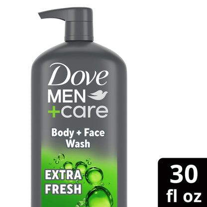 (2 pack) Dove Men+Care Extra Fresh Refreshing Hydrating Face and Body Wash, 30 fl oz