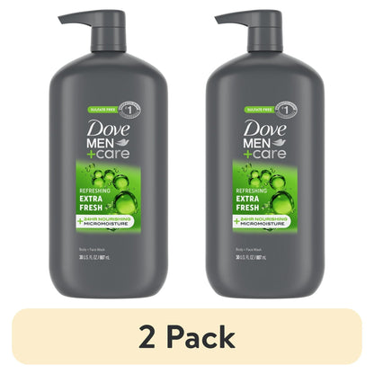 (2 pack) Dove Men+Care Extra Fresh Refreshing Hydrating Face and Body Wash, 30 fl oz