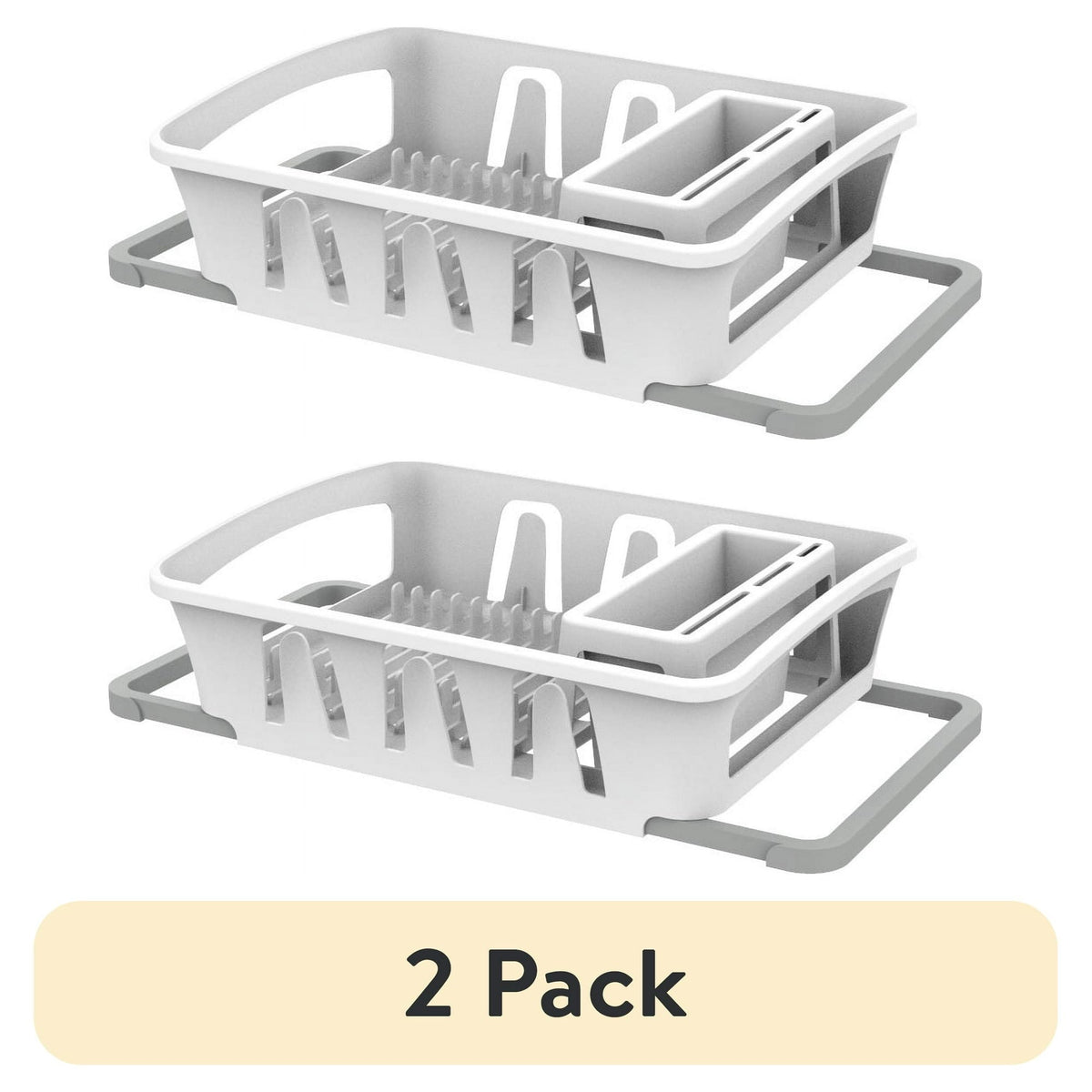 Mainstays Expandable Kitchen Dish Drying Rack with Utensil Holder, Countertop Dish Drainer Rack for Plates, Cups and Kitchen Sink Organization, White