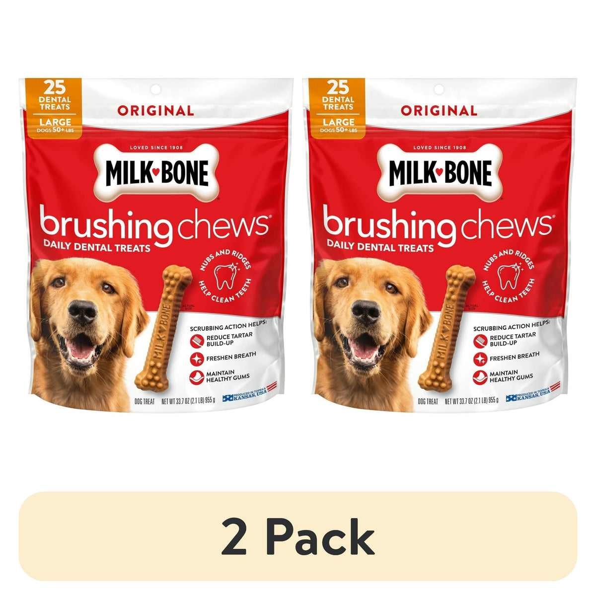 Milk Bone Brushing Chews Original Chicken Flavor Daily Dental Dog Treats, Large, 33.7 oz Bag