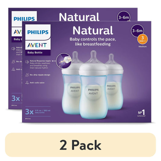 (2 pack) Philips Avent Natural Baby Bottles with Natural Response Nipples (Medium Flow, Flow 3), 9oz, Blue, 3-Pack, SCY903/23