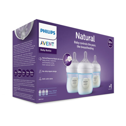 (2 pack) Philips Avent Natural Baby Bottle with Natural Response Nipple, Blue, 4oz, 3pk, SCY900/23