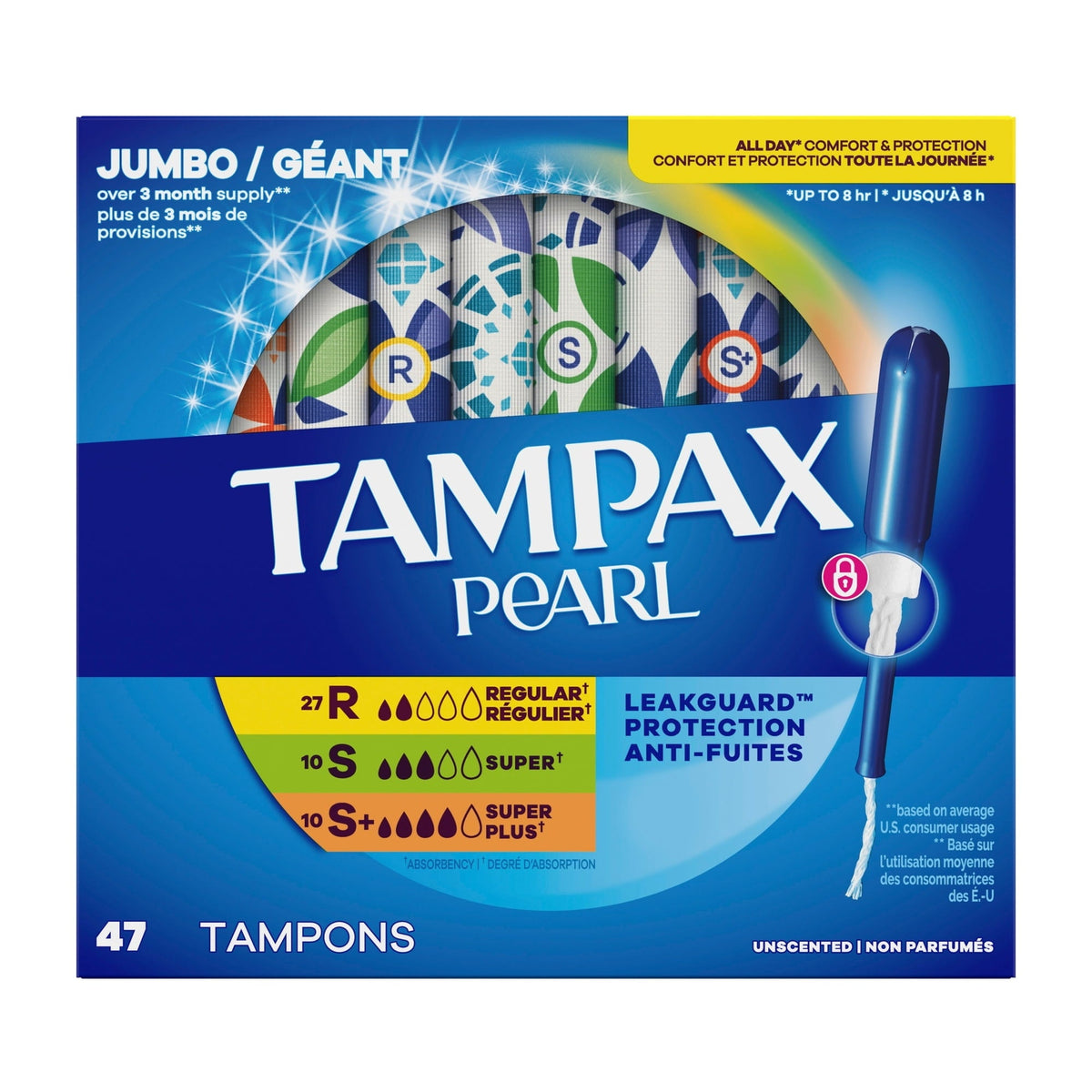 (2 pack) Tampax Pearl Tampons Multipack with LeakGuard Braid, Regular/Super/Super Plus, 47 Count