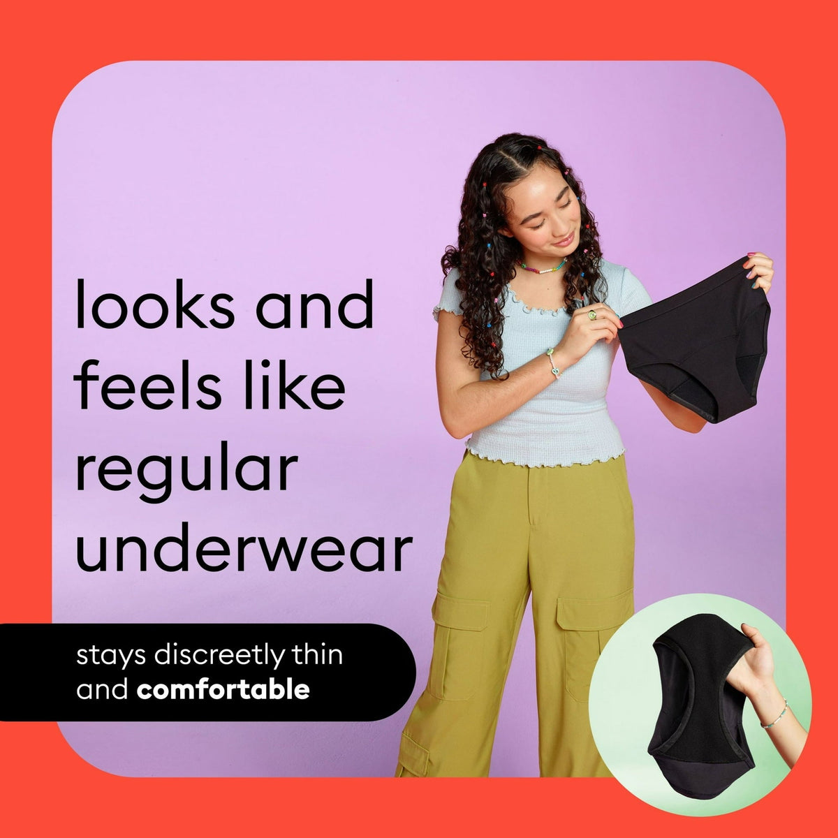 (2 pack) Thinx Teens Cotton Bikini Leakproof Period Underwear, S-XL, Black