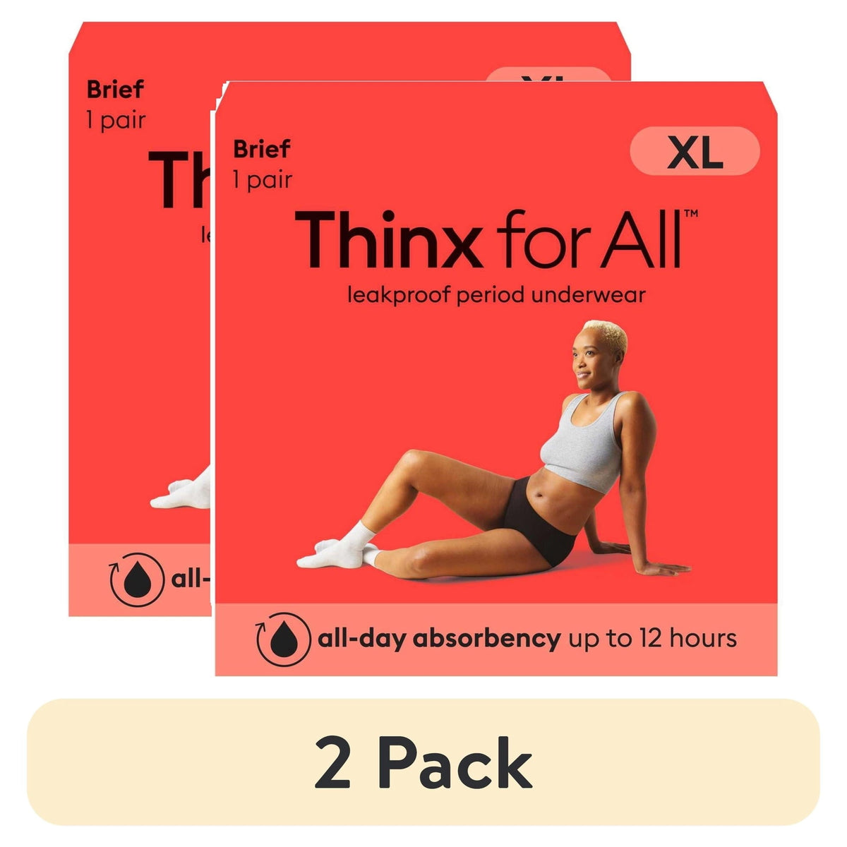 (2 pack) Thinx for All Women's Comfort Brief Leakproof Period Underwear Black